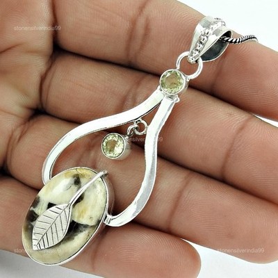 925 Solid Silver Oval Crystal Gemstone Best Daughters Gift Art Deco Boho Pendant