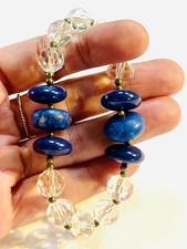 Vintage Lapis Lazuli, Lucite & Crystal Stretch Bracelet