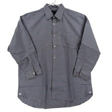Lands' End Shirt Mens 17.5 32/33 Purple Check Supima No Iron Dress Classic Fit