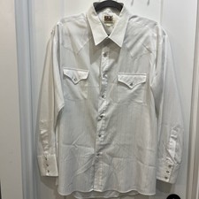 VTG Ely Cattleman Men Pearl Snap Shirt Diamond Pattern White Western Wear 18x35