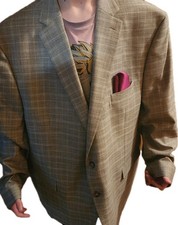 Ralph RALPH LAUREN Windowpane Blazer Men's 52R Polyester Blend Gray Jacket