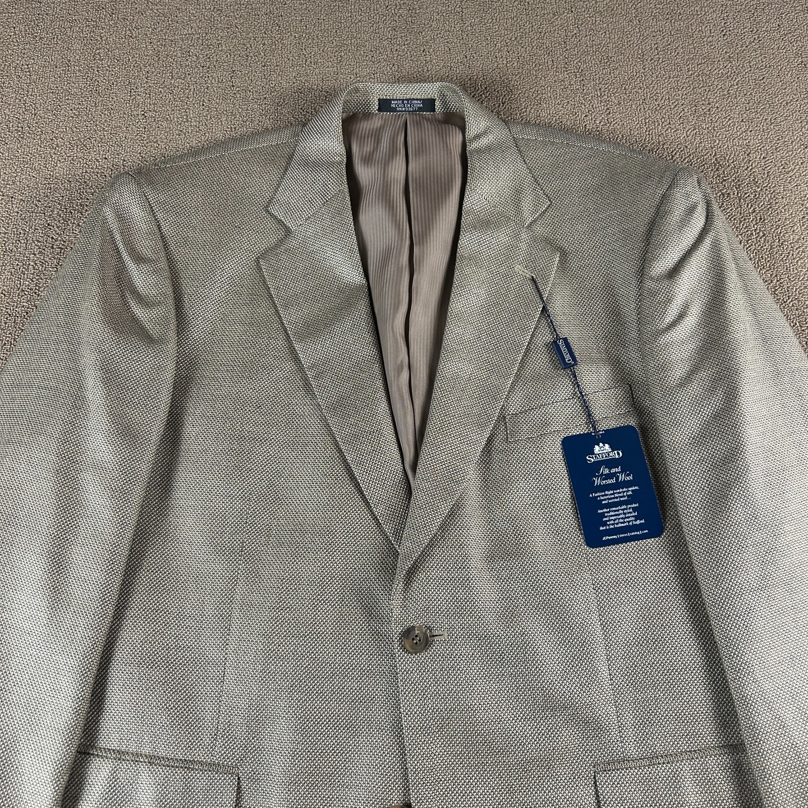 Stafford Men's Silk Wool Blend Sport Coat Blazer Brown Size 44R NWT MSRP $150