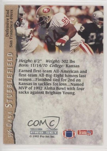 1993 Pro Set Dana Stubblefield #396 k1j - Picture 2 of 3