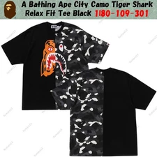 A Bathing Ape City Camo Tiger Shark Relax Fit Tee Black 1l80-109-301