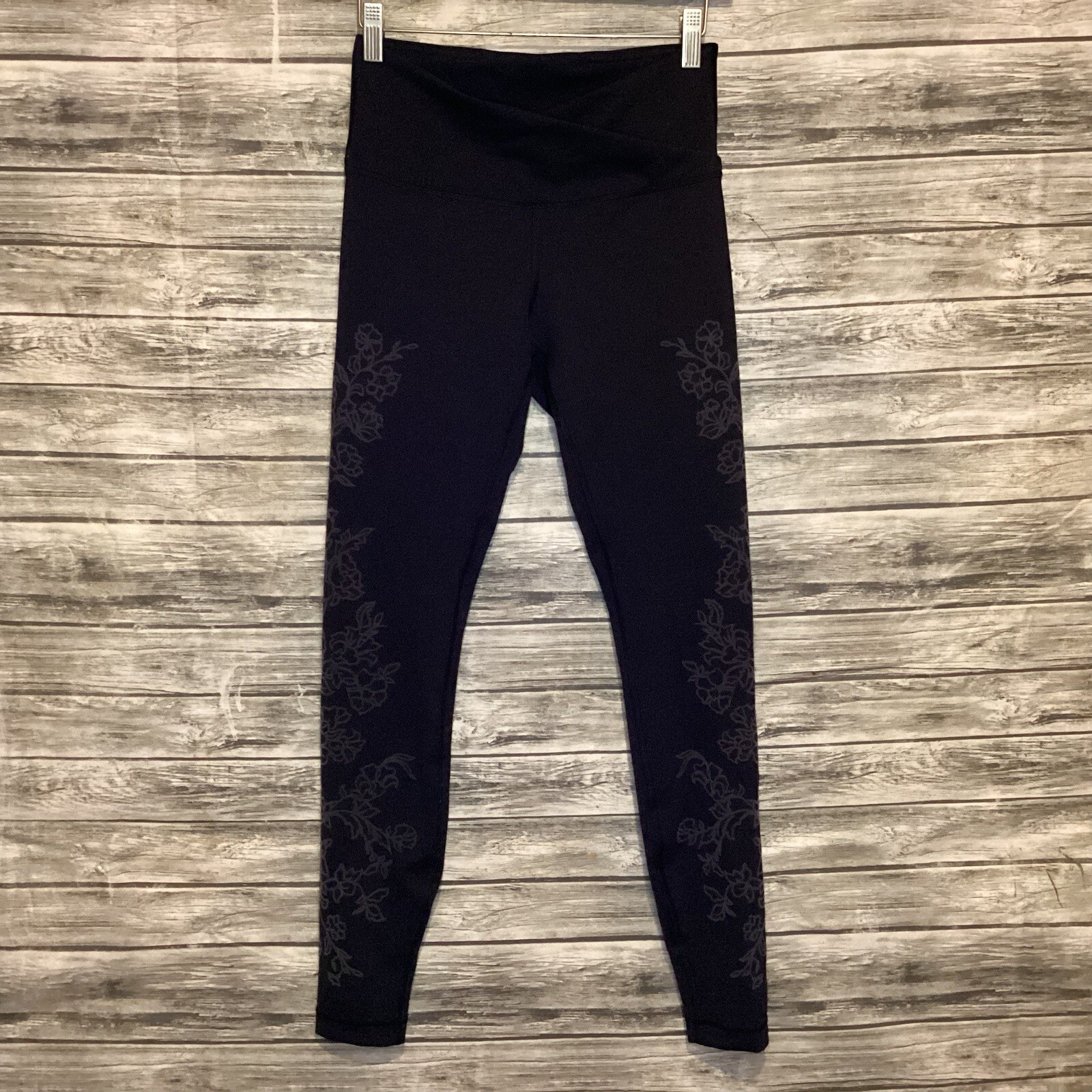 Lululemon Womens Everlux Flocked High Rise Black Leggings Size 6 LW5BWSS
