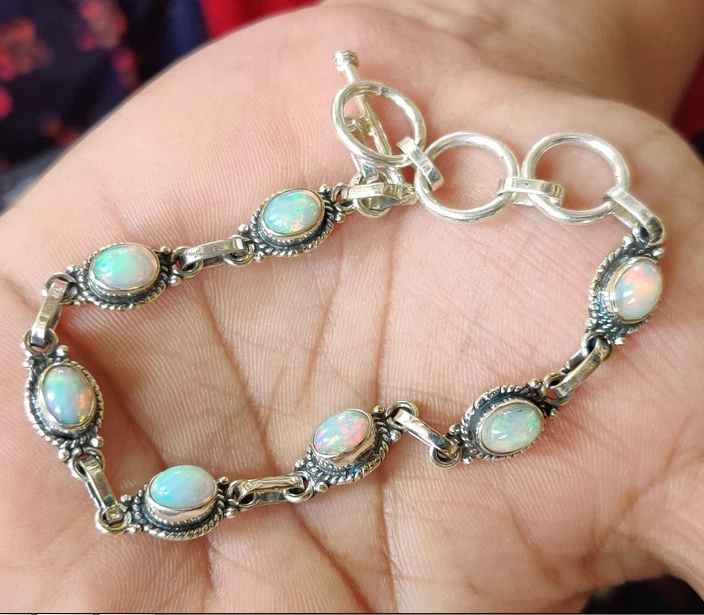 Äthiopisches Opal Armband 925 Sterling Silber Damenarmband Natur Edelstein MK*