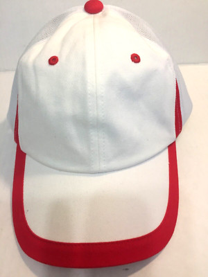 Red & White Cap by HG Hats Adjustable Belt Size Full Mesh Back to Keep Cool New!