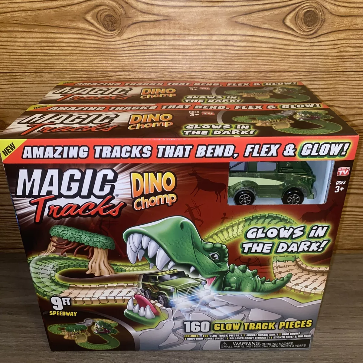 Lot Of 2 Magic Tracks Dino Chomp Glow in The Dark Race Track 9ft