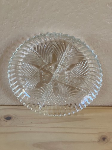 Vintage Clear 3 Section Divided Tray Plate Indiana Glass 259 Fans Sawtooth Edge - Picture 5 of 5