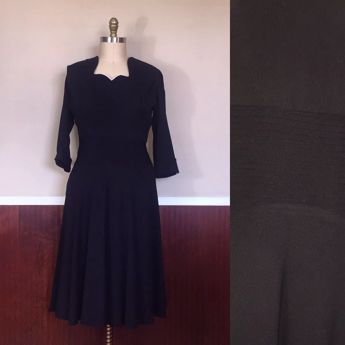 Vintage 1940s Black Ribbing Cocktail Dress 1940s Vintage Black Party Dress