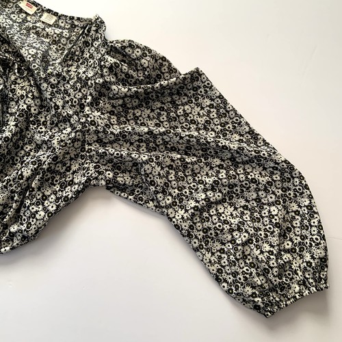 Levis Floral Tie Top Jacket 3X Women Black White Yellow Floral Puff Sleeve Crop - Picture 5 of 7