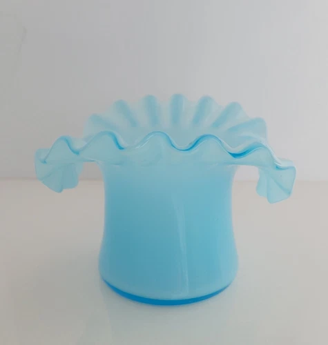 Vintage Fenton Blue Overlay Ruffle/Crimped Edge Top Hat