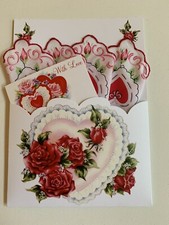 Lovely Mailable Handkerchief Gift Folio Valentine Floral Hankie Message Card