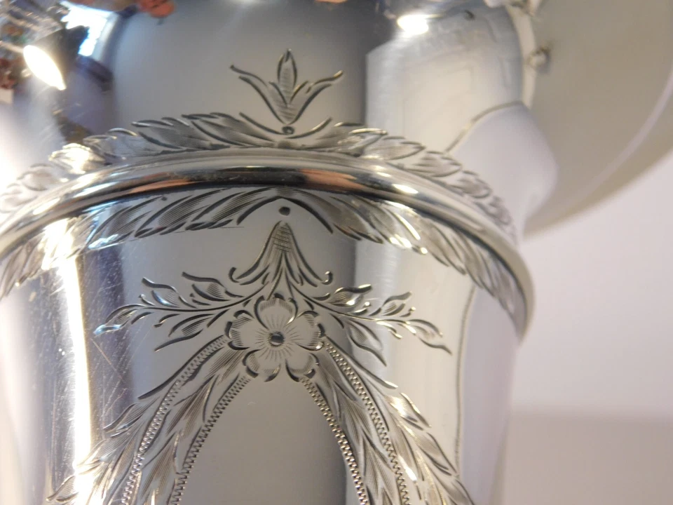 Труба из чистого серебра — цветочная ваза с ручкой 17 дюймов — 9 5/8 высота вазы - Изображение 2 из 4