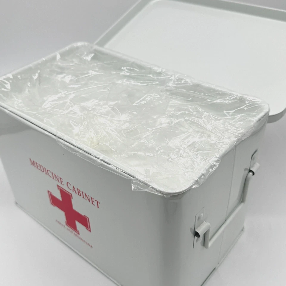Vintage Style Metal First Aid Container Medical Cabinet White Storage 12.5x8x7 - Image 2 of 4