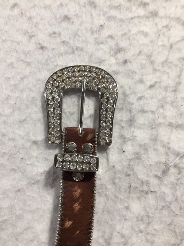 B.H.W. Belt Womens L Brown Horse Hair Rhinestones Chunky Bling - Picture 2 of 5