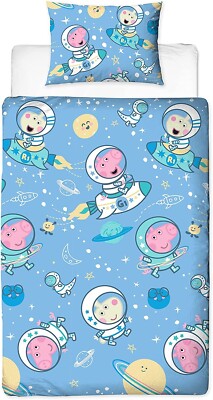 Pig George Sterne Einzel Bettbezug Set Space Rebecca Dinosaurier blau Peppa Pig