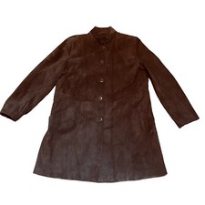 M&S Size 14 16 Brown Genuine Suede Mid Length Jacket Coat Nehru Collar Womens
