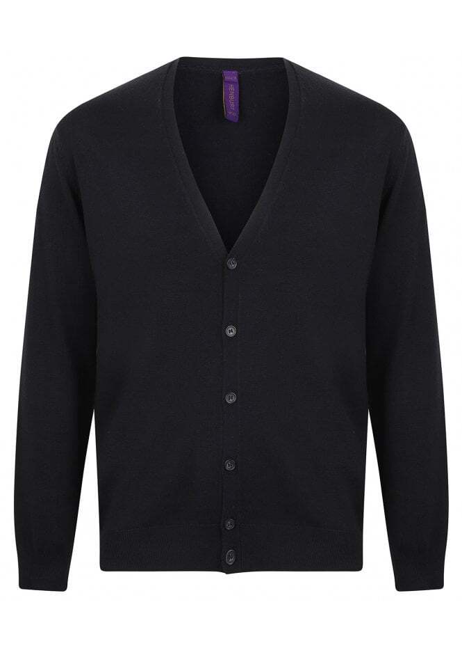 Henbury V-Neck Button Up Mens Cardigan | Black/Grey/Navy