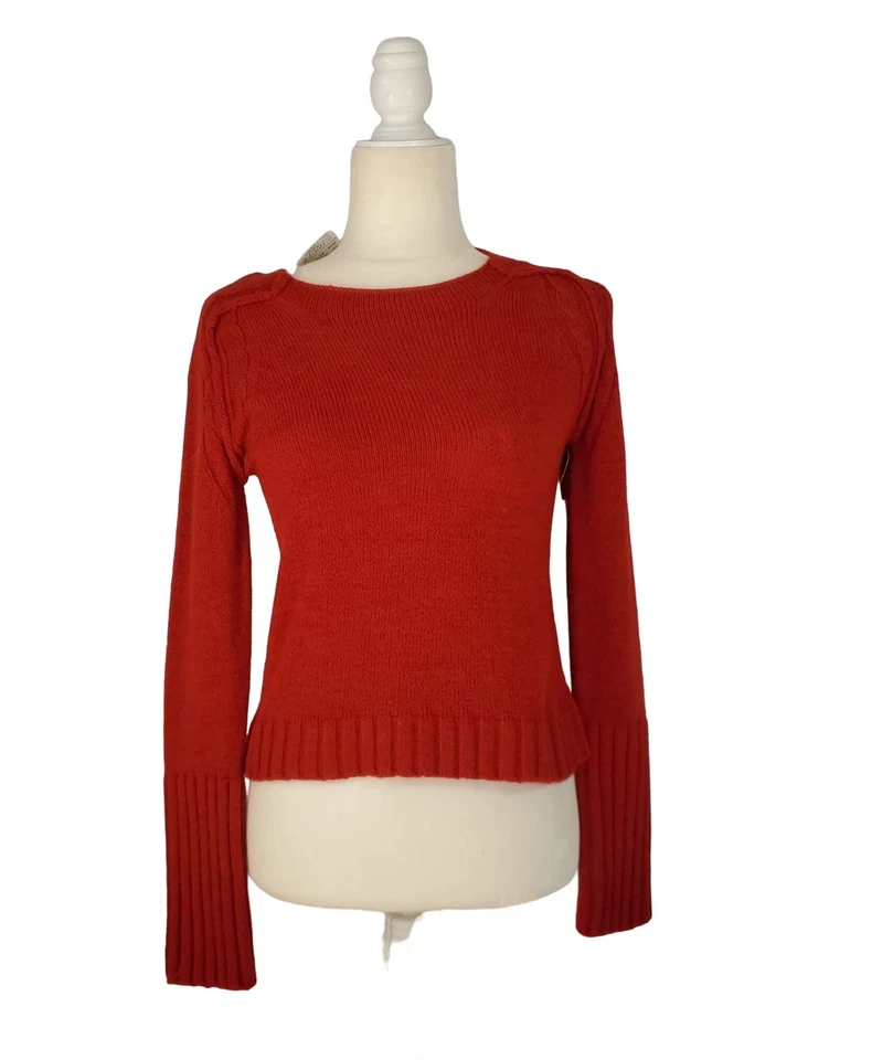 ¡Nuevo! Suéter corto mediano Laurie B mezclado lana rojo tejido con cable capucha a presión Foto 3 de 4