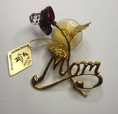 KG & C, Inc 24K Gold Plated Austrian Crystal Red Rose With Mom - Picture 5 of 5