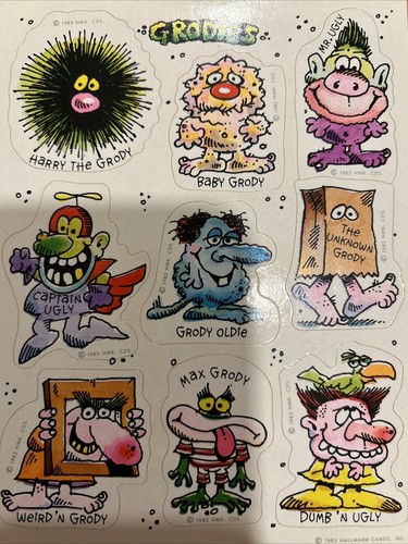 Vintage 1983 Hallmark Sticker Sheet Grodies Baby Grody Mr. Ugly Grody Oldie Weir