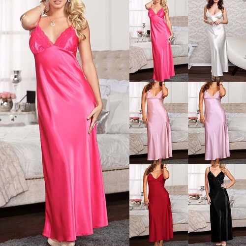 Women Ladies Satin Silk Lingerie Slip Dress Nightie Nightdress Sleepwear Pajamas
