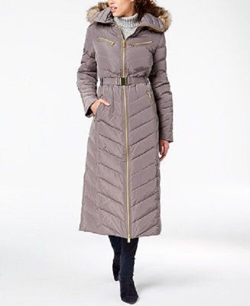 MICHAEL KORS Women's Missy Hooded Quilted Long Down Puffer Coat Navy