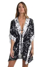 La Blanca Womens Kimono Cover-up Swimwear, Black Moonlit Silhouette, S/M
