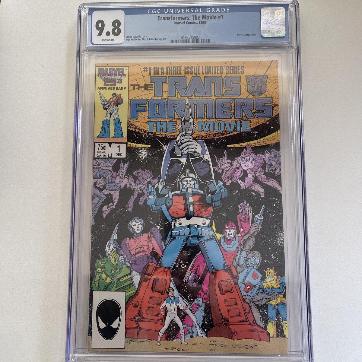 Transformers: The Movie #1 Marvel Comics 12/86 CGC 9.8 White Pages