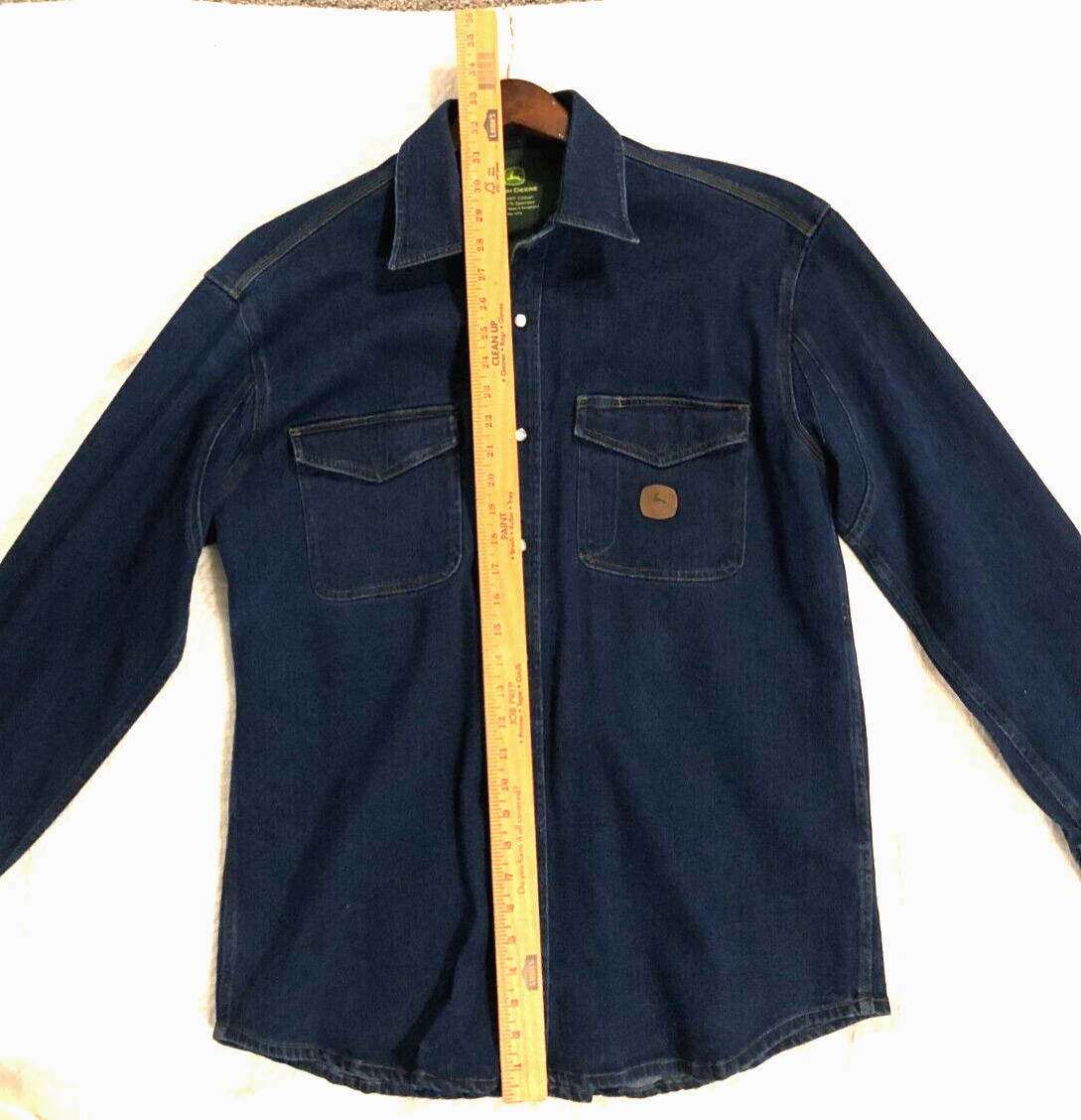 John Deere Denim Blue Utility Shirt Snap Closure Dual Pocket Men's Size