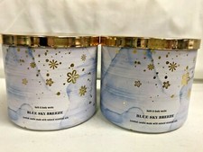 Bath Body Works 2 BLUE SKY BREEZE 3 Wick 14.5 oz Candle TWO