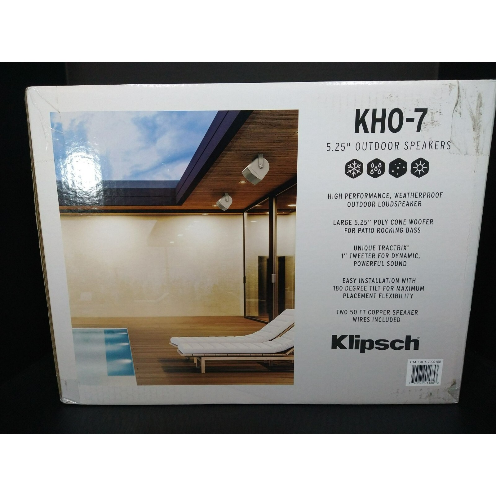 Klipsch KHO7 Outdoor Weatherproof 5.25 Inch Speakers 250 Foot Wires