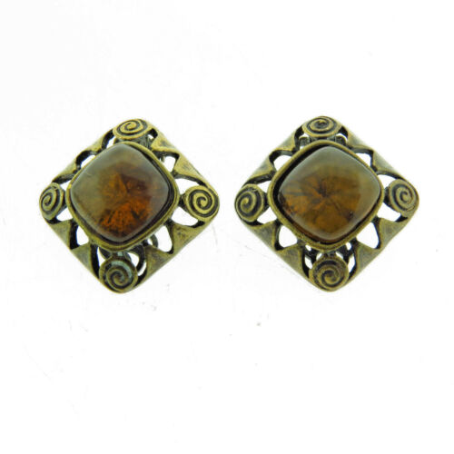 Brown Lucite Square Earrings Clip On - Picture 4 of 5