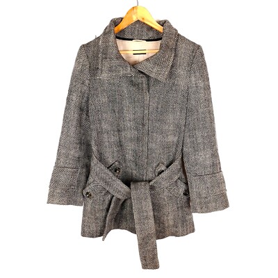 MASSIMO DUTTI Women Trench Coat Size 40 Grey Wool Lined Collared Pockets Belted