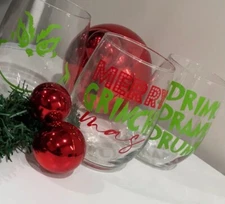 NEW Grinchmas  Holiday Wine Glass Set of 3