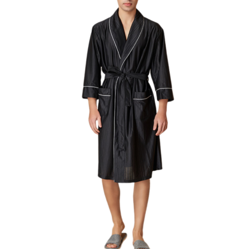 Stylish Men's Pockets Satin Kimono Robe w/ Long Sleeve V Neck Nightwear Bathrobe - Picture 1 of 22