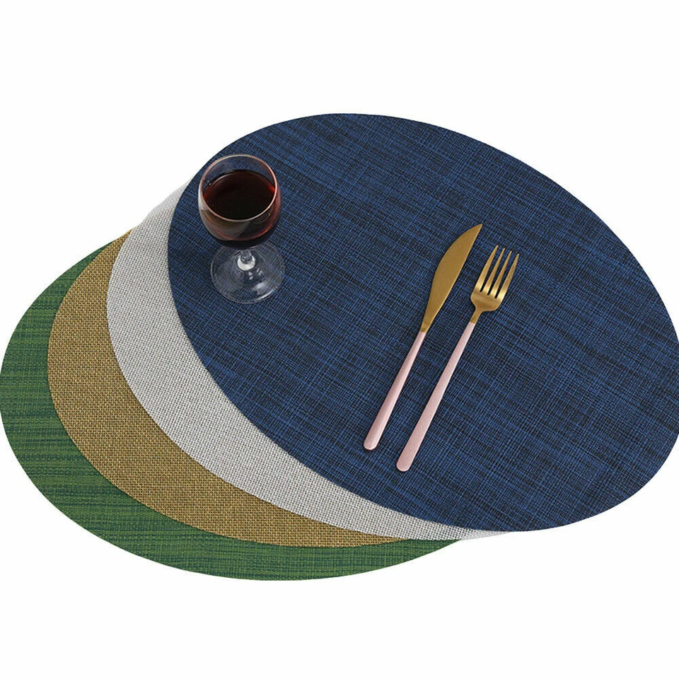 Oval Placemat Solid Color Non-Slip Heat Insulation Coaster Table Tableware Mats - Image 3 of 4