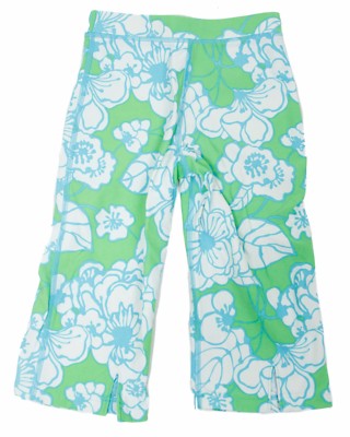 Lands' End Girls Size 6 Green Blue Flower Pattern Leggings
