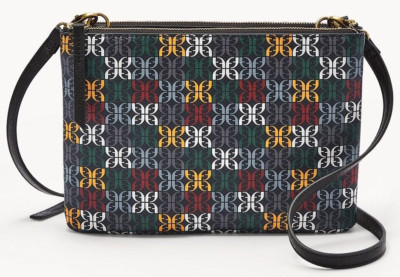 Fossil Devon Double Zip Crossbody Multicolor Logo PVC Fossil Devon Double Zip Crossbody Multicolor Logo PVC