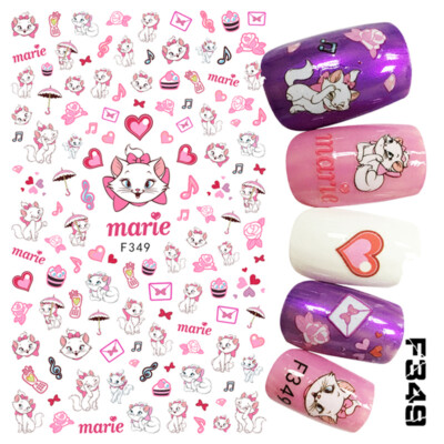 Nail Art 3D Decal Stickers cat Marie umbrella flower heart note envelope F349