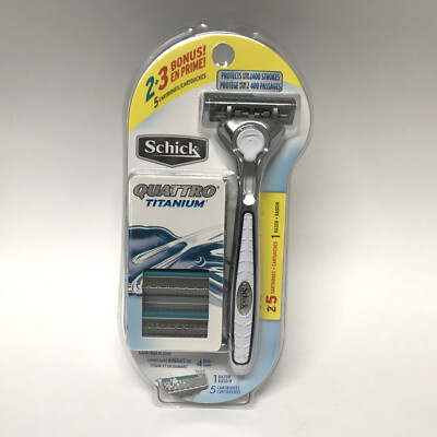 Schick Quattro Titanium Razor + 5 Refill Cartridges with 4 Diamond Coated Blades