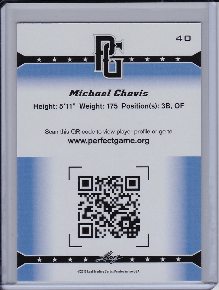 Michael Chavis 2013 Leaf Perfect Game Gold Parallel Prospect Rookie Card - Image 2 of 2