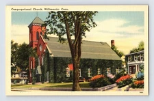 Postcard Connecticut Willimantic CT Congregational Church 1940s Linen Unposted