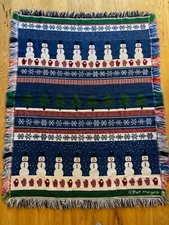 Snowman Blanket Woven Tapestry Throw/lap fringe 43x55" Winter Pat Meyers