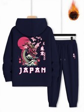 Men'S Print 2pcs Set, Casual Hooded Long Sleeve Sweatshirt and Joggers Outfit, S