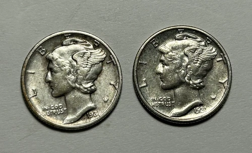 1931 D XF DETAIL AND 1931 S XF MERCURY DIME