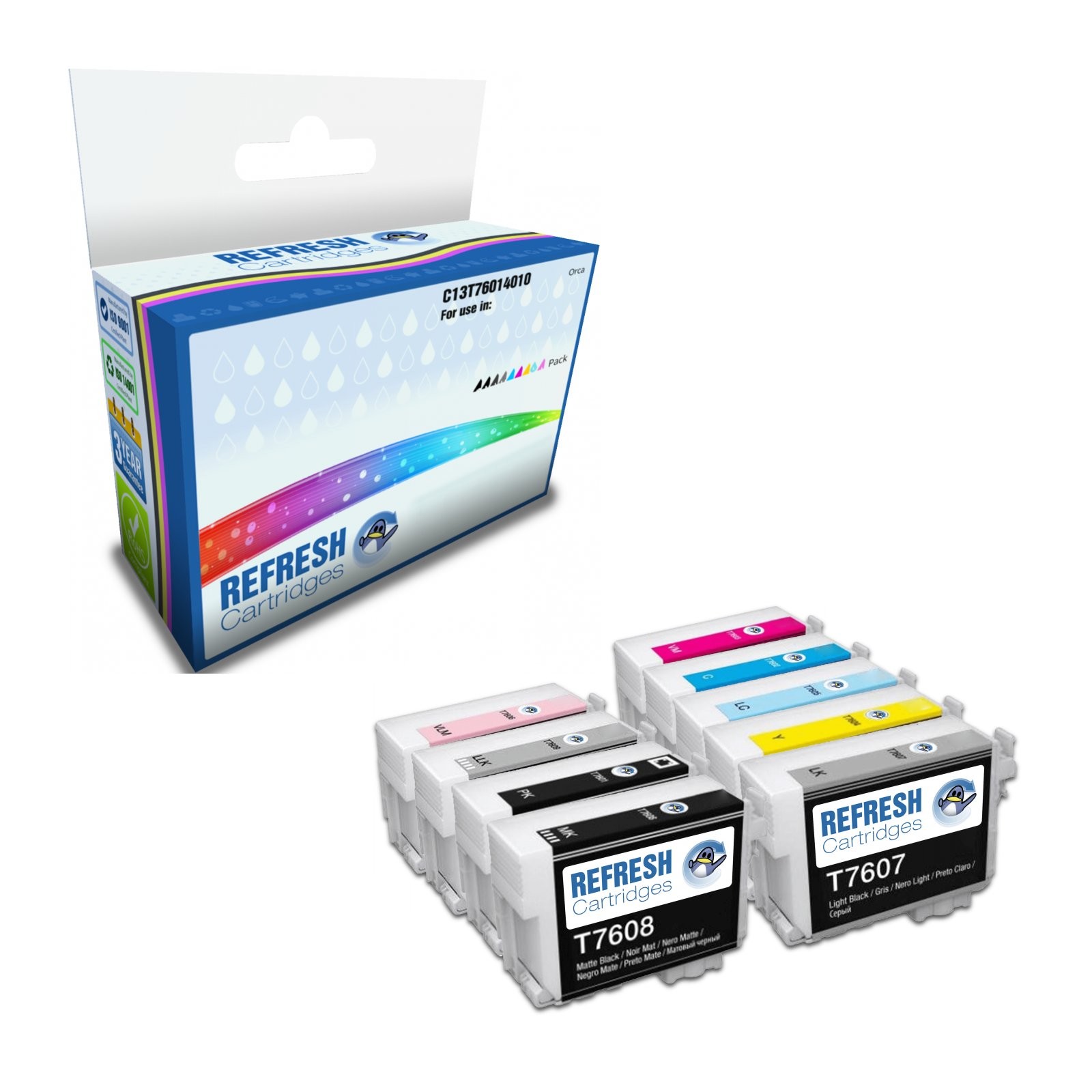 Refresh Cartridges Full Set 9Pk T7601-T7609 Ink Compatible With Epson Printers