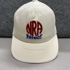 Vintage NRA Patriot Cap Trucker Hat White Red And Blue Snap Back Mesh USA Made