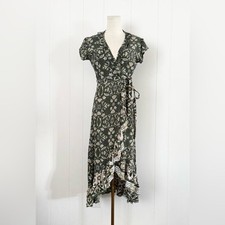 Cassy Anne Sorrento Wrap Asymmetrical Dress in Green Combo Size XS Made in USA